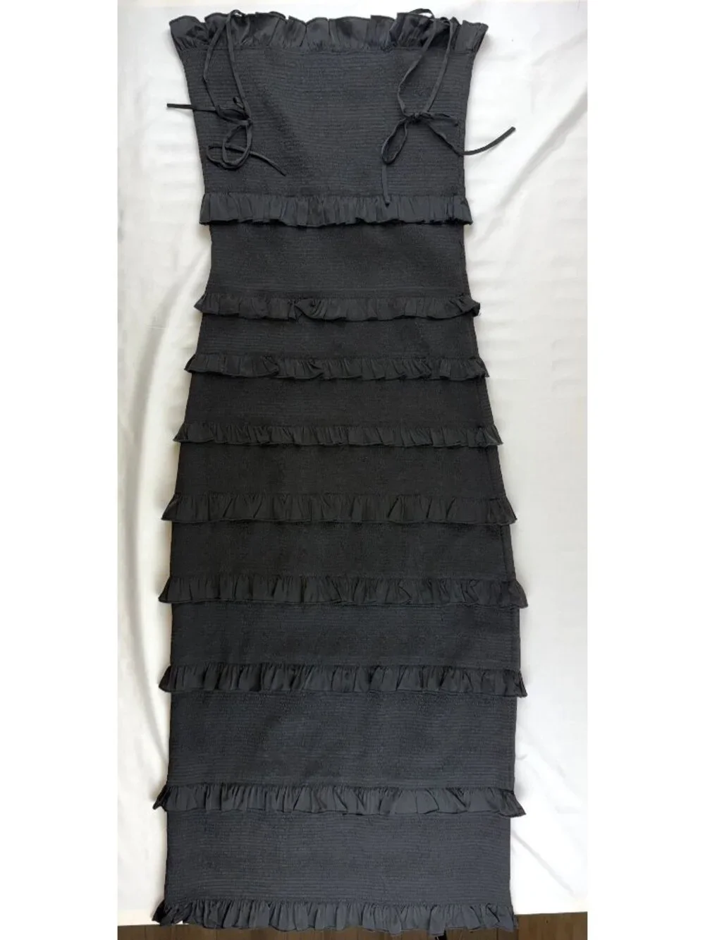 Anthropologie V. Chapman Sage Lily Ruched & Ruffled Stretch Midi Dress Size 6 - Picture 4 of 9